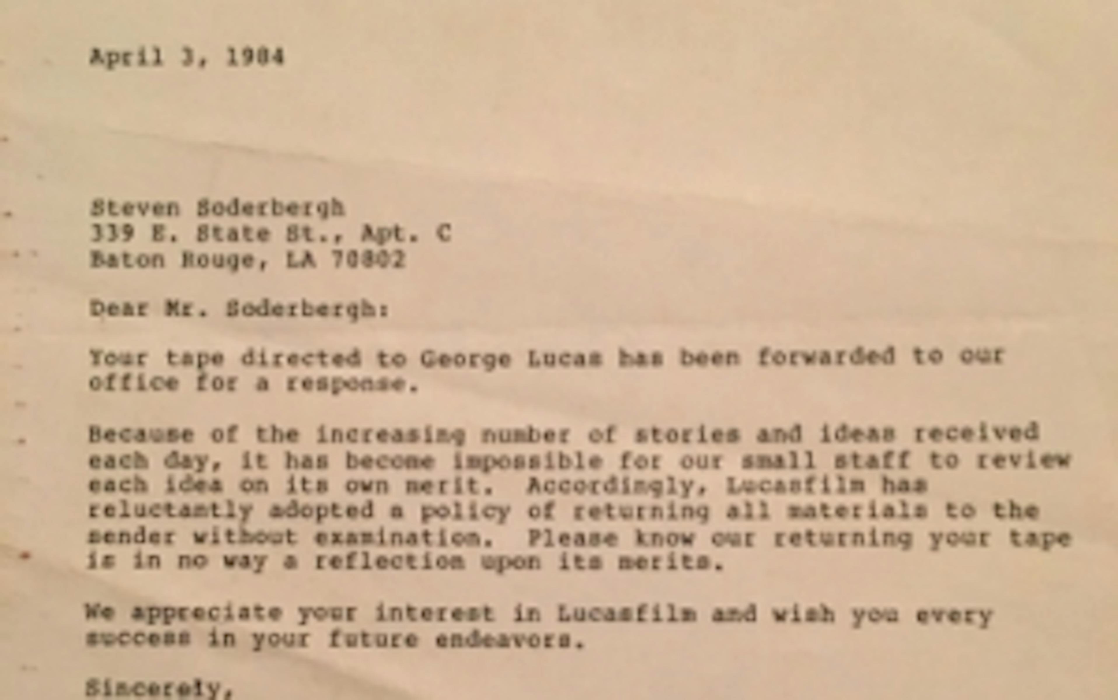 Vu sur Twitter : la lettre de refus de Lucasfilm à Steven Soderbergh 1 mtcxzjkxzmmtyzizmy00oduzltk0odetyjc5mwvizdnlyjky soderbergh une