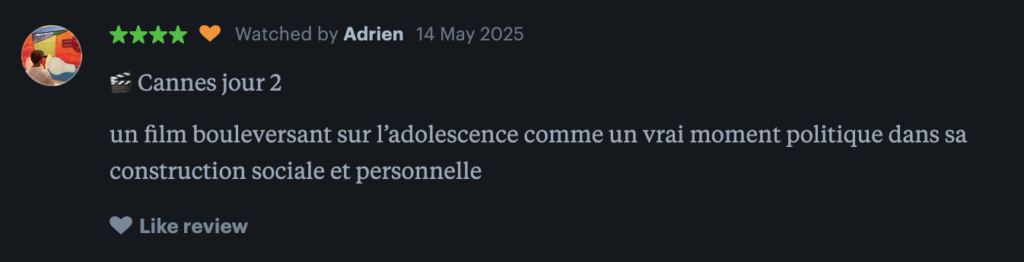 CANNES 2025 · « Enzo » de Robin Campillo : nos reviews préférées sur Letterboxd 3 Capture decran 2025 05 14 a 12.07.28