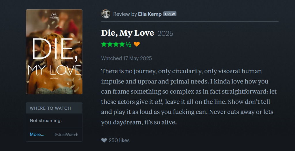 CANNES 2025 · « Die My Love » : nos reviews préférées sur Letterboxd 2 Die My Love 2