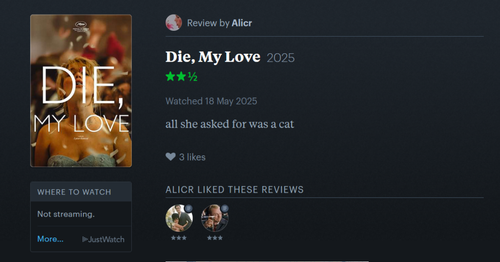 CANNES 2025 · « Die My Love » : nos reviews préférées sur Letterboxd 4 Die My Love 8