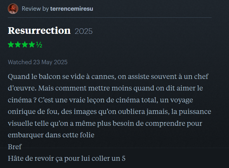 CANNES 2025 · « Resurrection » de Bi Gan : nos reviews préférées sur Letterboxd 6 es 1