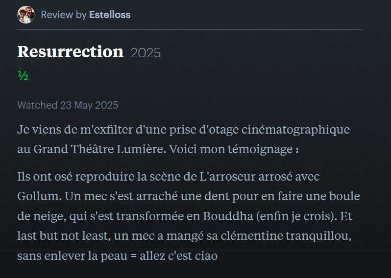 CANNES 2025 · « Resurrection » de Bi Gan : nos reviews préférées sur Letterboxd 3 estellos