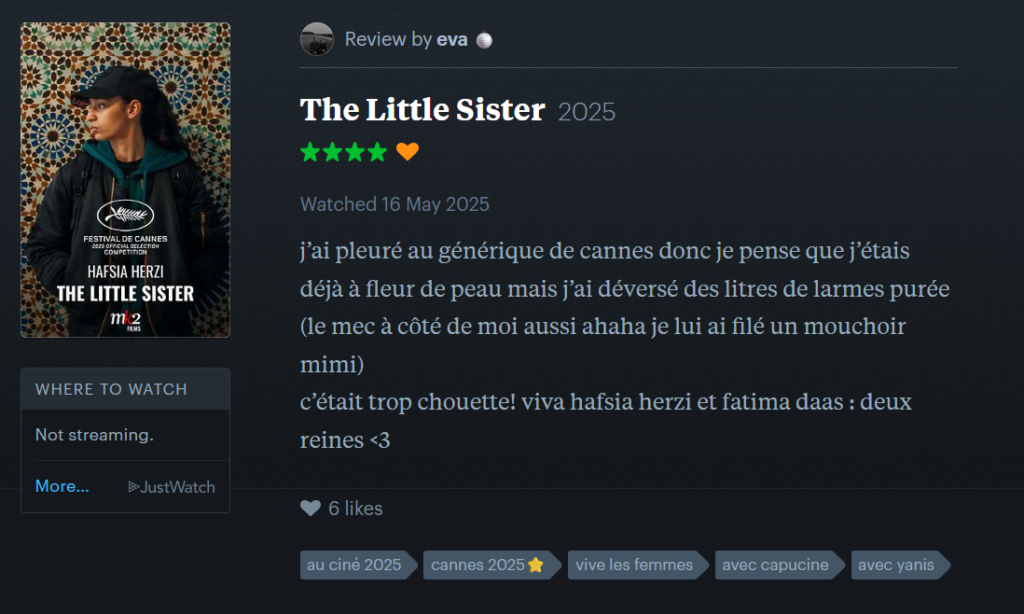 CANNES 2025 · « La Petite dernière » de Hafsia Herzi : nos reviews préférées sur Letterboxd 8 letterboxd 10