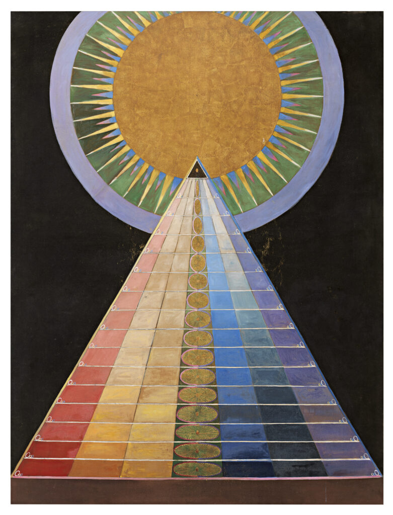 Retable n° 1 1915 huile et feuille dor sur toile 2375 × 1795 cm HaK187. By courtesy of the Hilma af Klint Foundation photo The Moderna Museet Stockholm